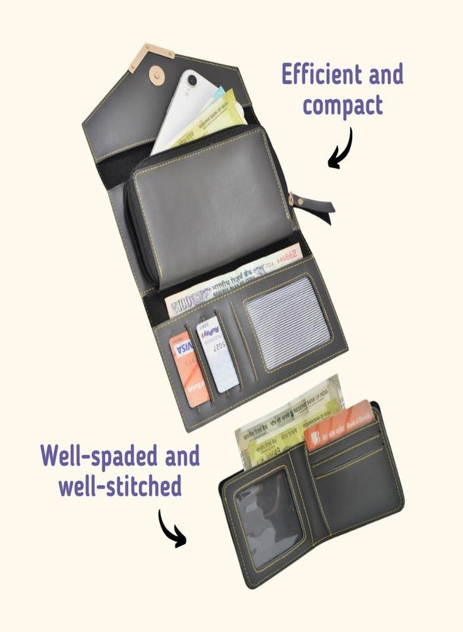 YOUR GIFT STUDIO 2 in 1 Special Combo with Default Charm Gift Set Vegan Leather Wallet for Men’s and Minimal Clutch for Ladies- Couple Gift Box (Grey) - Image 3